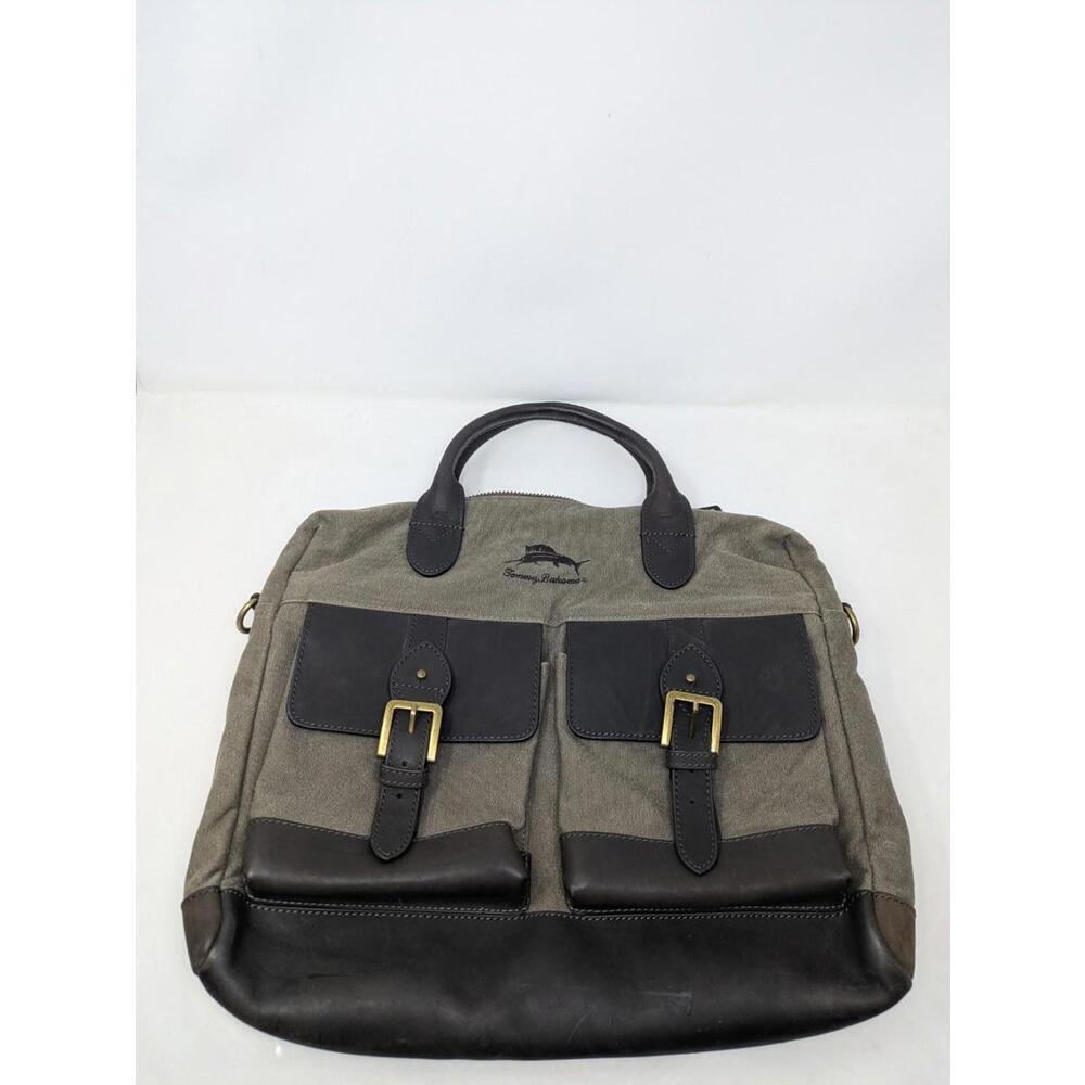 Tommy Bahama Messenger Bag Gray Cotton Canvas Leather Big Island Collection